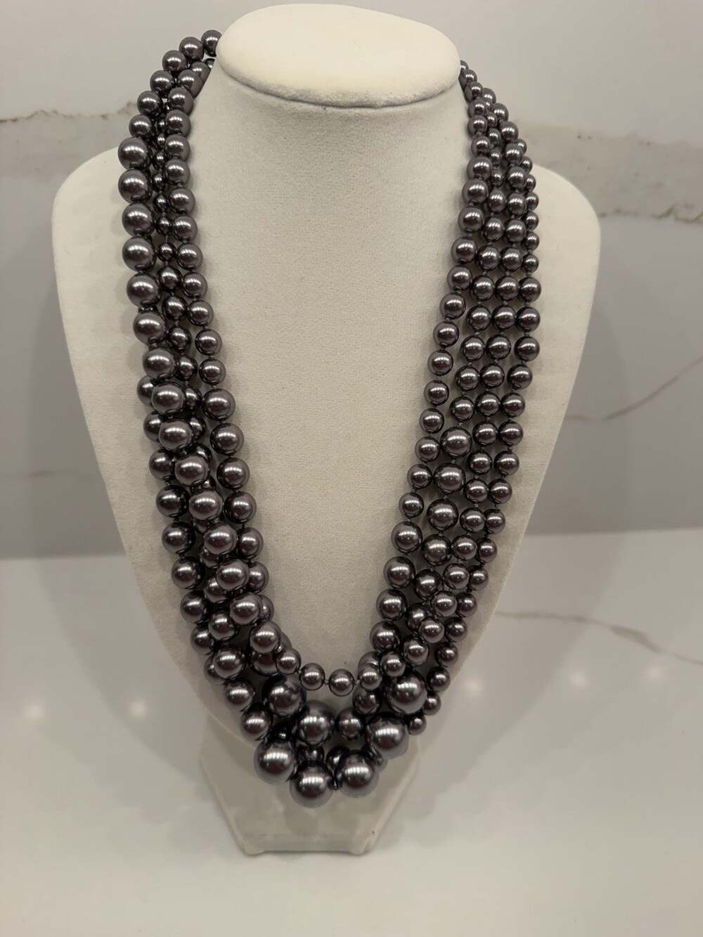 Chico's Multi-Strand Gray Faux Pearl Necklace Lobster Clasp Extender Signed